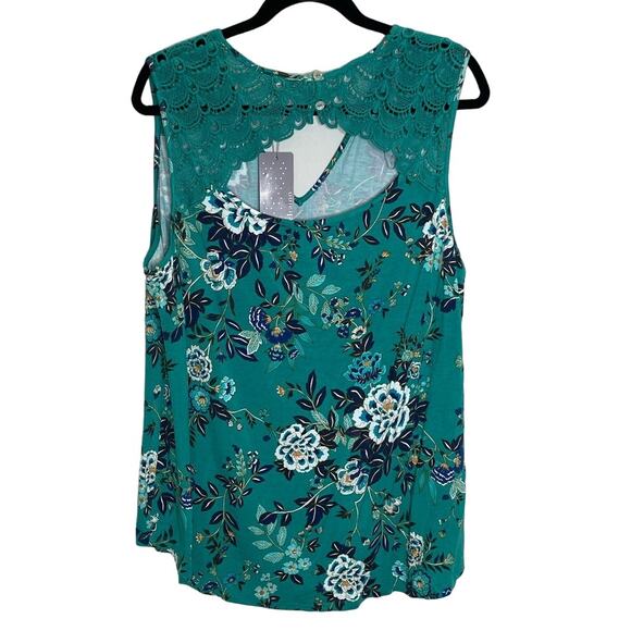 Daniel Rainn Green Floral Lace Tunic V-Neck Tank Top - 2X - Picture 3 of 4